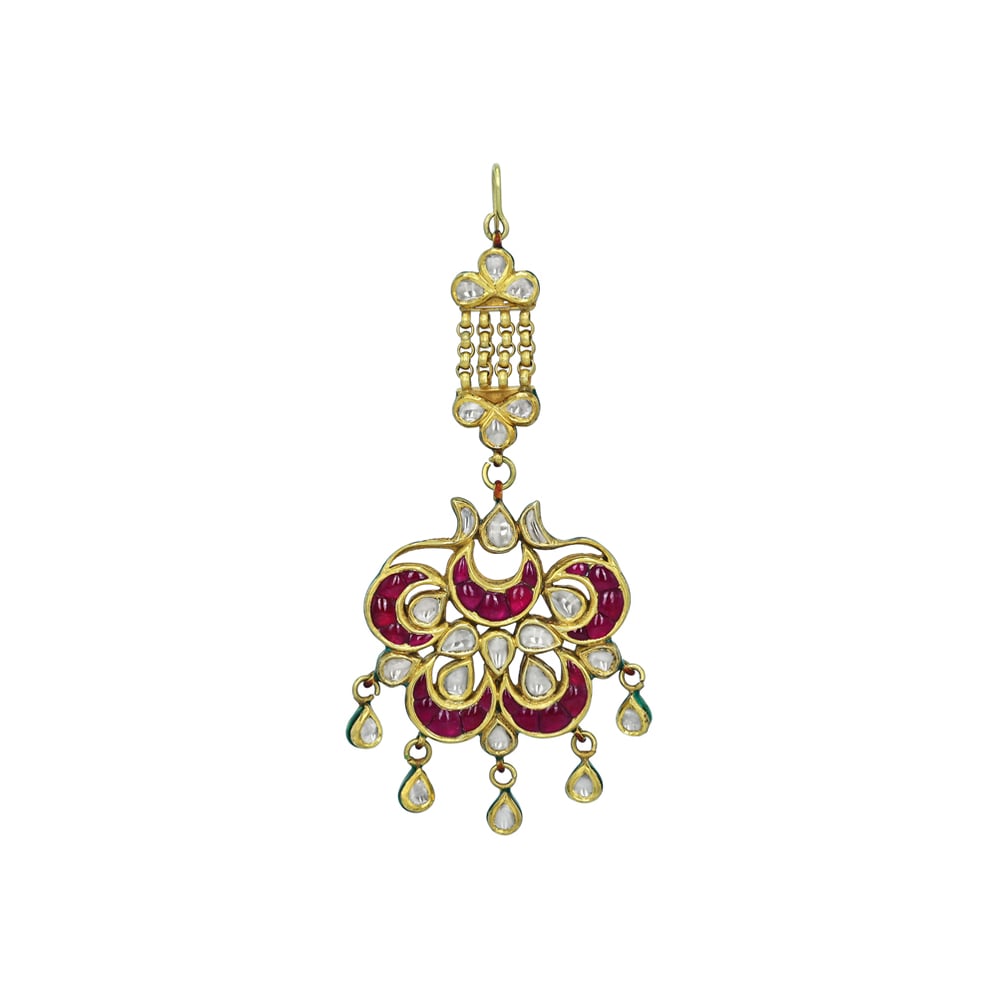 Floral Polki Mangtikka with Ruby Talaf Stone and polki drops